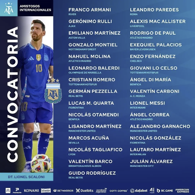 阿根廷美洲杯初选名单：梅西领衔 劳塔罗天使在列迪巴拉落选