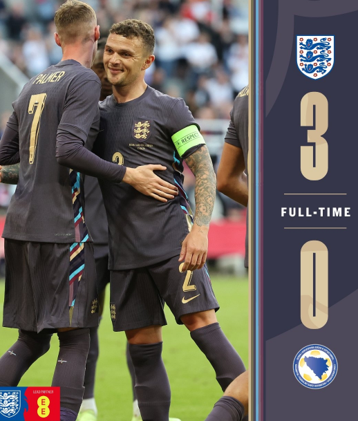 友谊赛-英格兰3-0战胜波黑，帕尔默点射，阿诺德、凯恩破门
