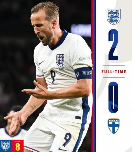 欧国联-英格兰2-0芬兰新帅执教两连胜 凯恩百场里程碑双响