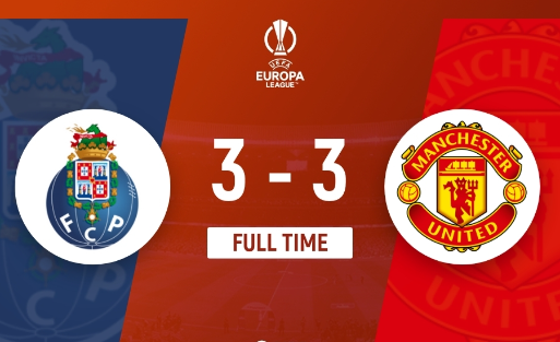 欧联-曼联3-3绝平波尔图各赛事4场不胜 B费连场被罚下马奎尔绝平