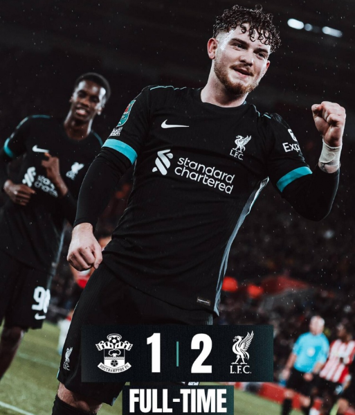 联赛杯-利物浦2-1南安普顿晋级4强 努涅斯&埃利奥特破门