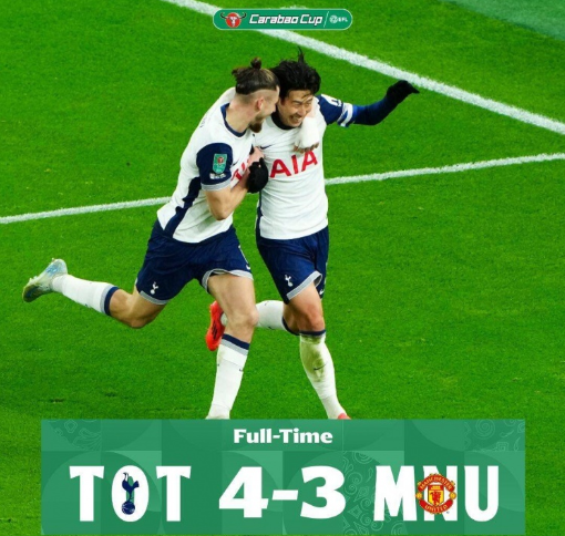 联赛杯-热刺4-3曼联进4强 孙兴慜角球破门 索兰克双响