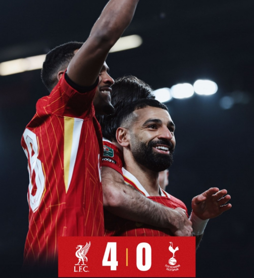 英联杯-利物浦4-0热刺进决赛 萨拉赫传射 范迪克破门