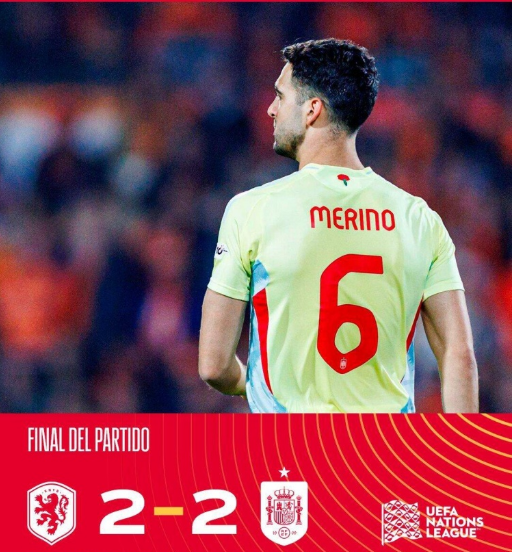 欧国联-十人荷兰2-2西班牙，加克波、赖因德斯破门，梅里诺补时绝平