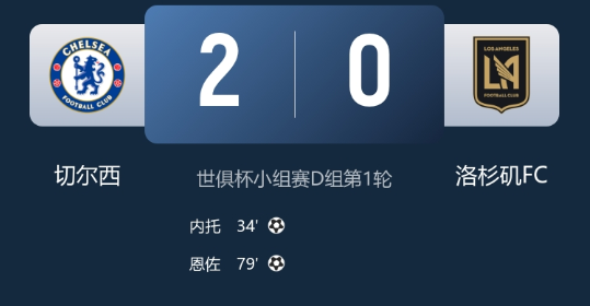 世俱杯-切尔西2-0洛杉矶，内托破门&恩佐建功，德拉普首秀献助攻